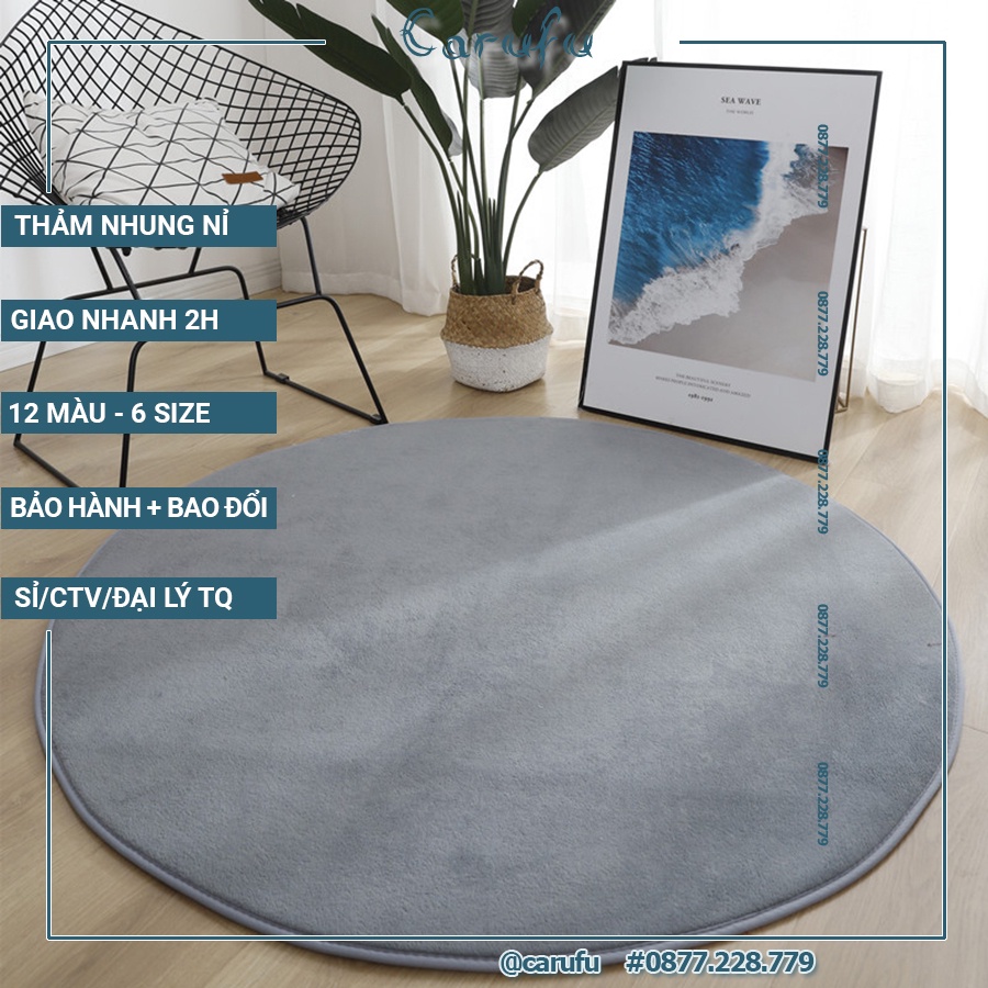 Thảm tròn trải sàn phòng ngủ màu Xám Bạc size 100cm | Nhung NỈ | lông ngắn một màu