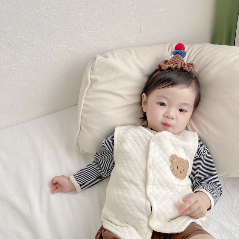 áo ghile trần bông thêu gấu Hàn Quốc cho bé