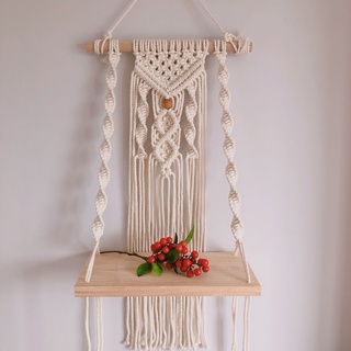 Kệ gỗ macrame treo tường không khoan trang trí phòng deocr
