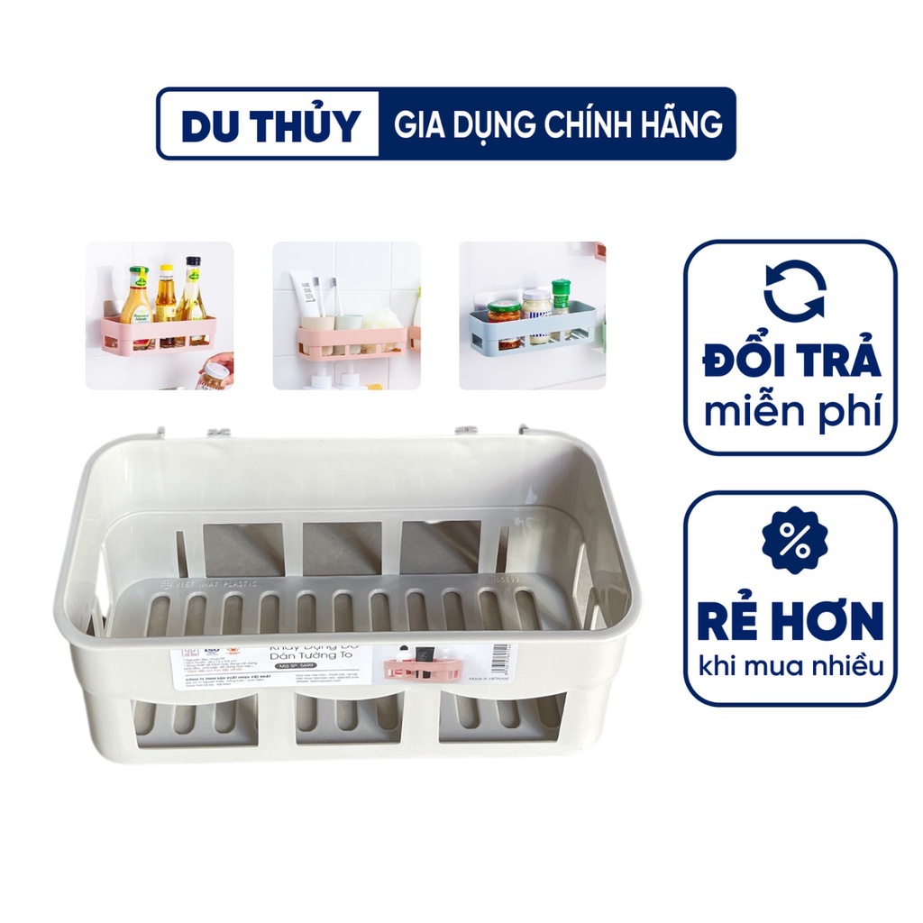 Kệ nhựa dán tường đa năng để đồ nhà tắm, để đồ nhà bếp màu hồng, xanh, trắng ghi 2 kích cỡ chính hãng việt nhật