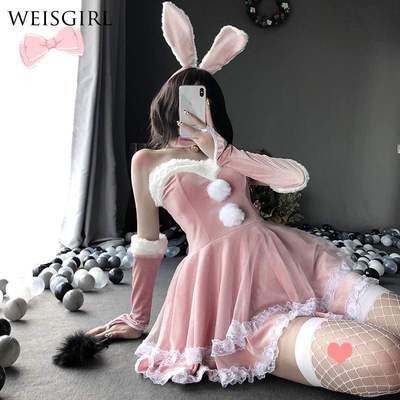 Set đồ trang phục hóa trang thành thỏ sexy đầm ống bông phối ren vớ tất vòng bao tay noel giáng sinh ulzzang nhiều mẫu