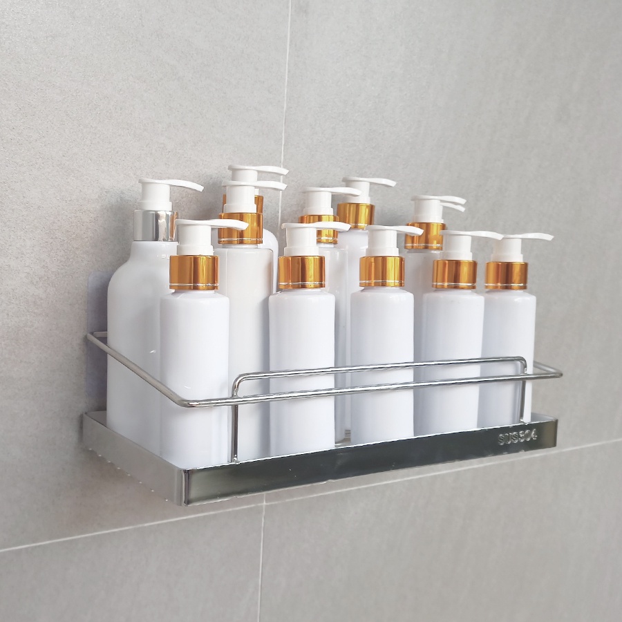 Kệ dán tường chữ nhật inox 304 cao cấp Elliver đồ gia dụng nhà tắm giá để chai lọ _CN4