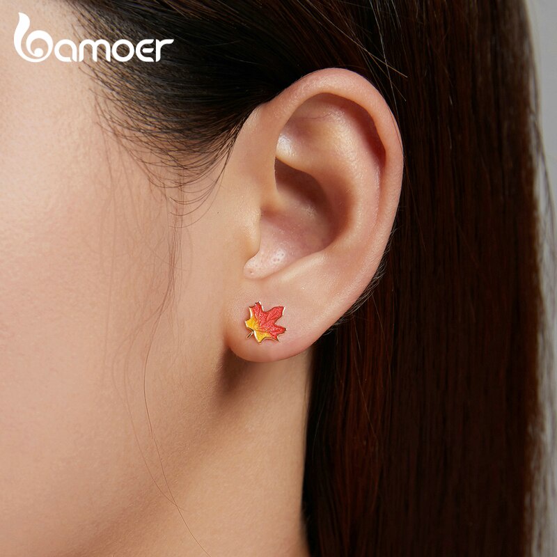 Hoa tai Bamoer SCE1243 bạc 925 hình bù nhìn/bạch quả/lá phong/nấm và bí ngô không gây dị ứng thời trang dành cho nữ