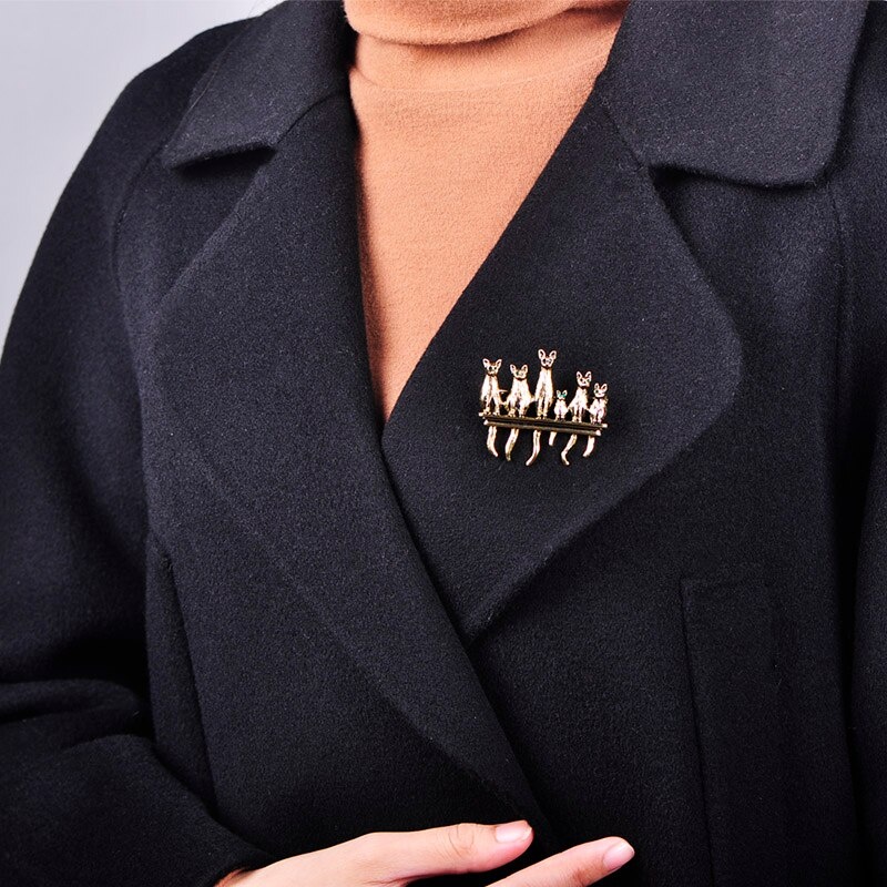 Ghim cài áo hình chú mèo đính đá mắt xanh phong cách vintage