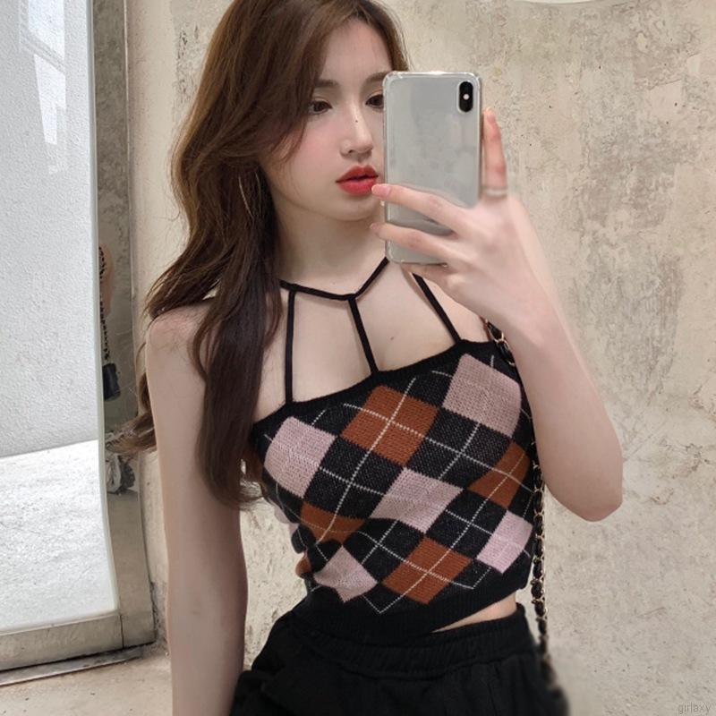 Áo Lửng Hai Dây Họa Tiết Ca-Rô Gợi Cảm Nữ Tính