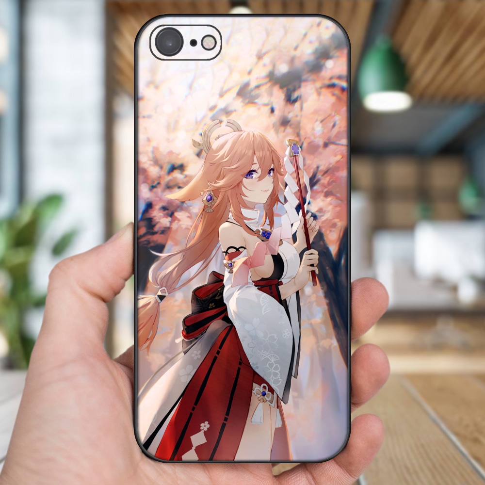Ốp lưng iPhone 7, 8 dẻo đen cạnh vuông in hình Yae Miko Genshin Impact