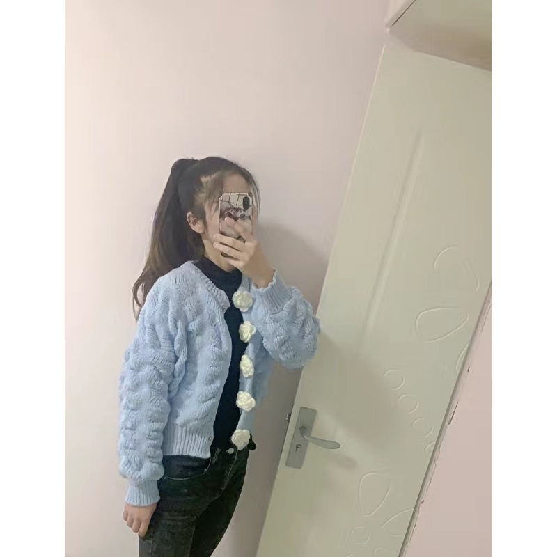 ORDER♥️Áo Khoác Len Hoa Xanh(ảnh thật)Size S-&gt;2XL