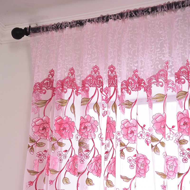 Rèm Cửa Vải Voan Họa Tiết Hoa Mẫu Đơn 100x200cm