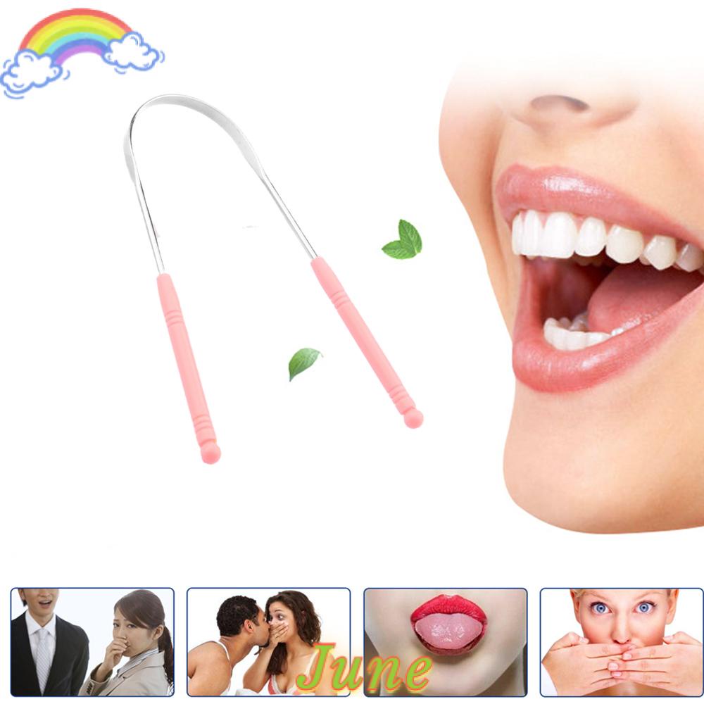 JUNE Solid Color Oral Hygiene Oval Stainless Steel Scraper Tongue Cleaner Not Retching Remove Bad Breath Fresh Breath High Quality Operational Safety/Multicolor