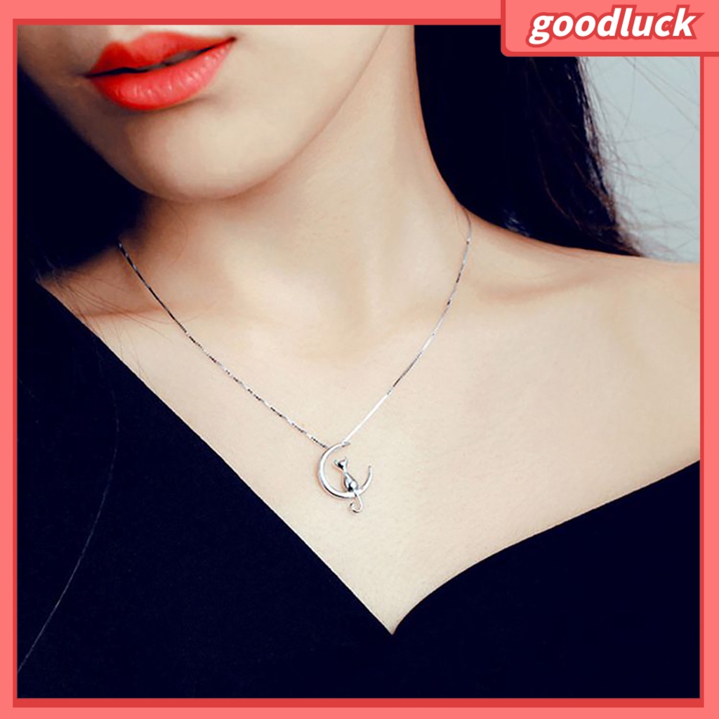 Vòng cổ Mặt Hình Mèo Và Mặt Trăng Lưỡi Liềm Dễ Thương