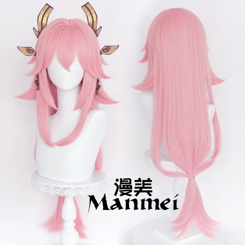 Manmei Genshin Impact Yae Guuji Cosplay 85cm Wig Pink Wig Cosplay Anime Cosplay Wigs Heat Resistant Synthetic Wigs Hair Halloween