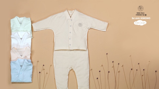 Giảm 50%Bộ quần áo sơ sinh kimono hãng Hrnee chất liệu Modal cho các bé