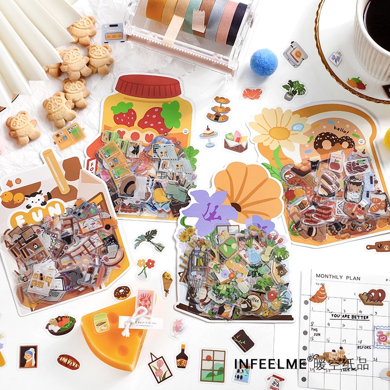 Set 100 Sticker Giấy Washi Dán Trang Trí Sổ Tay/Nhật Ký Phong Cách Ins
