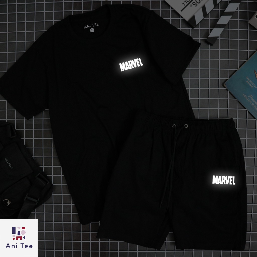 [PREMIUM] [UNISEX] Combo Áo thun Logo Marvel Phan Quang 100% COTTON, giặt không đổ lông, hàng chuẩn VNXK+ Short Kaki