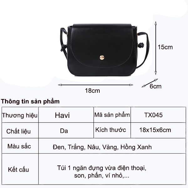 Túi Xách Nữ Đẹp, Đeo Chéo, Xách Tay Nhỏ Đi Chơi, Đi Làm Thời Trang Cao Cấp Havi TX045