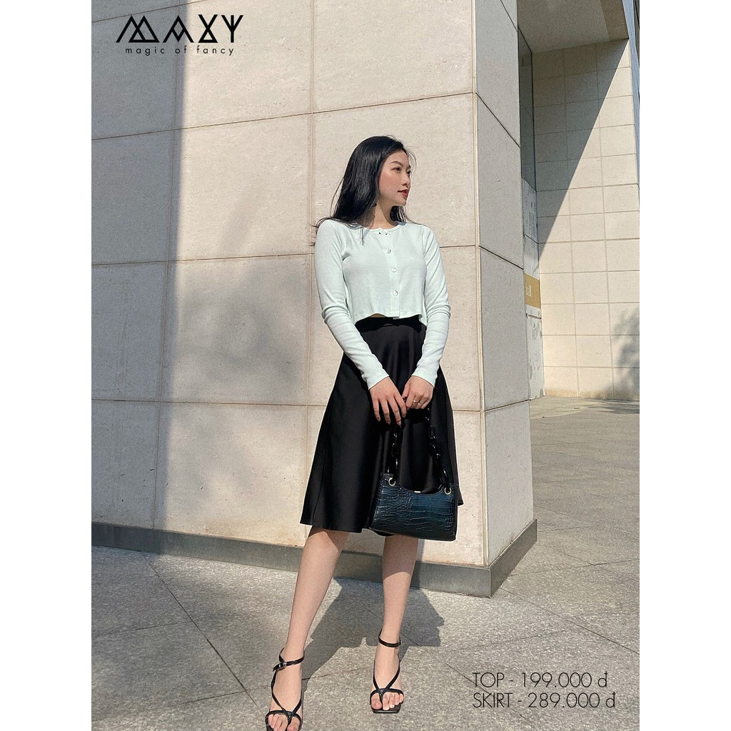 Chân váy chữ a dáng dài bo thun sau lưng a line skirt Maxy workshop