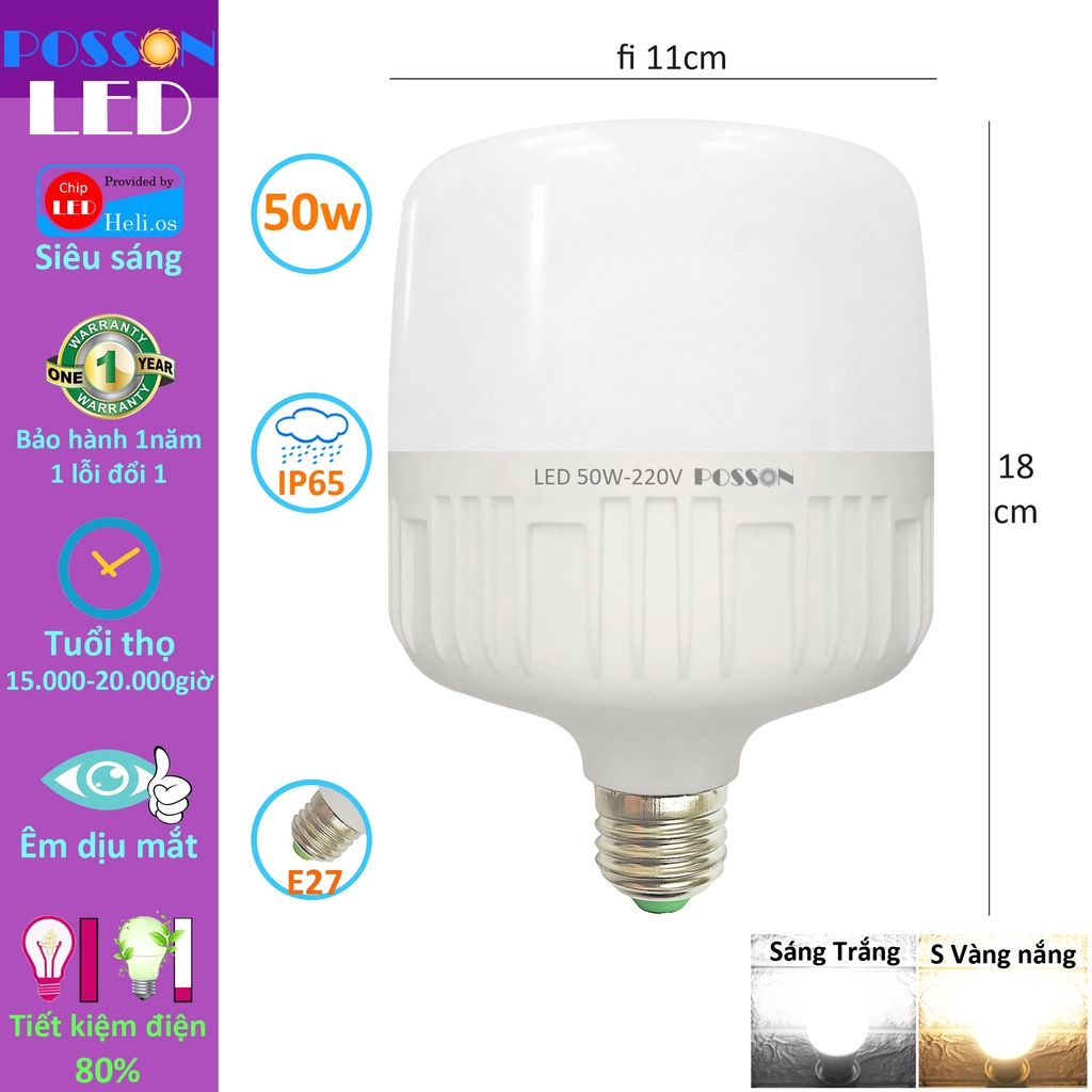 Combo 10 Bóng đèn Led trụ 50w bup trụ T110 bulb siêu sáng tiết kiệm điện kín chống nước