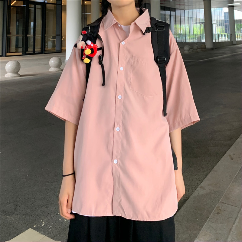 Áo Sơ Mi Tay Lửng Dáng Rộng Màu Sắc Đơn Giản Dễ Phối Đồ 19608