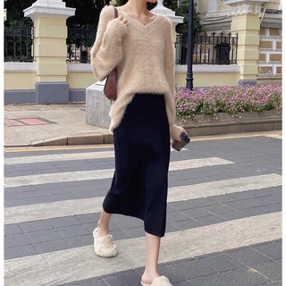 HÀNG SẴN_Chân Váy Len Ôm Dáng Dài Girly