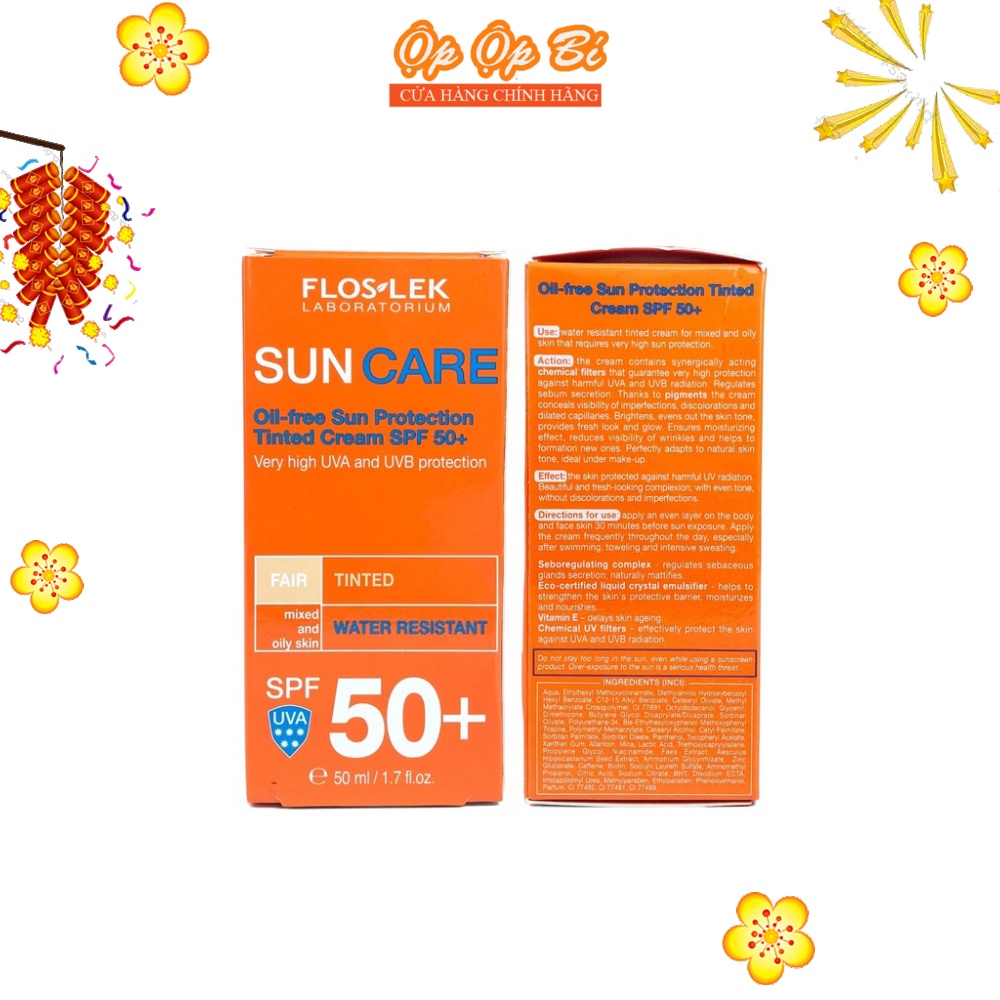 Kem chống nắng Floslek Sun Care Oil Free Sun Protection Tinted Cream 50ml