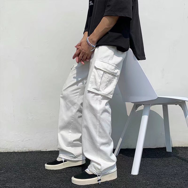 Quần Legging Dáng Suông simple trẻ tuổi Nhiều Túi Phong Cách Thời Trang Hàn Quốc cargo pants unisex quần ống rộng Nam