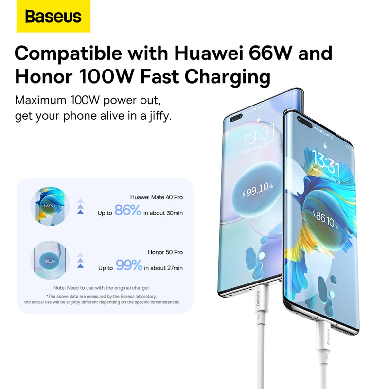 Dây Cáp Sạc USB Loại C Baseus 100W Dành Cho Huawei 6A Xiaomi