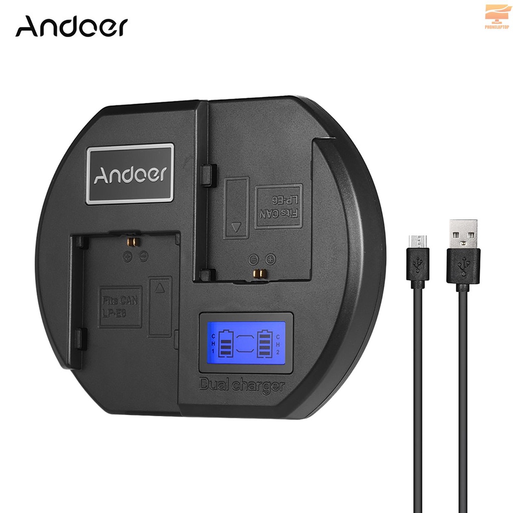 Andoer Fast Charger Dual-channel Camera Battery Charger Digital LCD Display USB Input for Canon LP-E6 Battery Replacement for Canon EOS 60D 70D 80D 6D 6D2 7D 7D2 5DSR 5D2 5D3 5D4 MarK II III IV