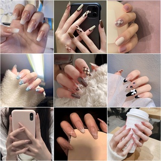 [Hàng mới về] Bộ 24 cái móng tay giả trang trí màu nâu xinh xắn cho nữ