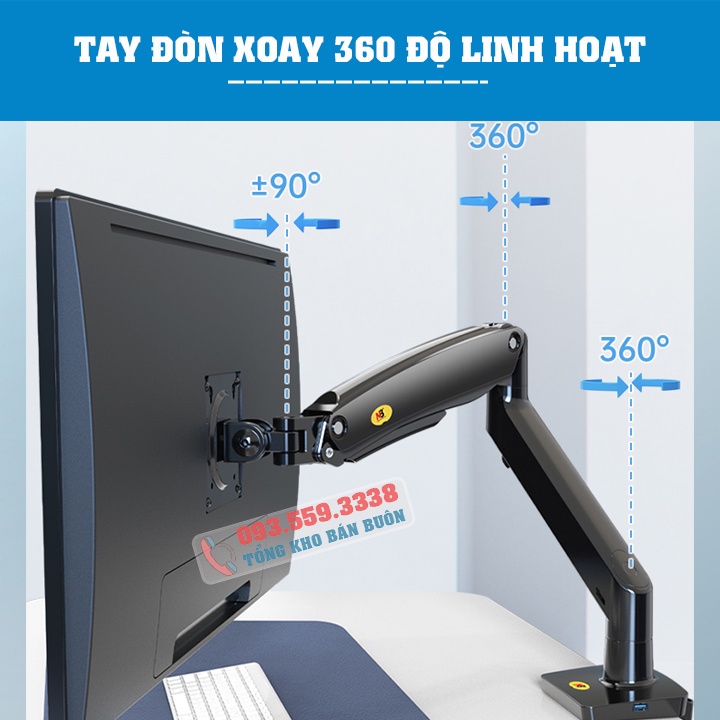 Giá treo màn hình máy tính NB F100A 22 - 35 inch - Giá đỡ màn hình F100A gắn bàn xoay 360 độ