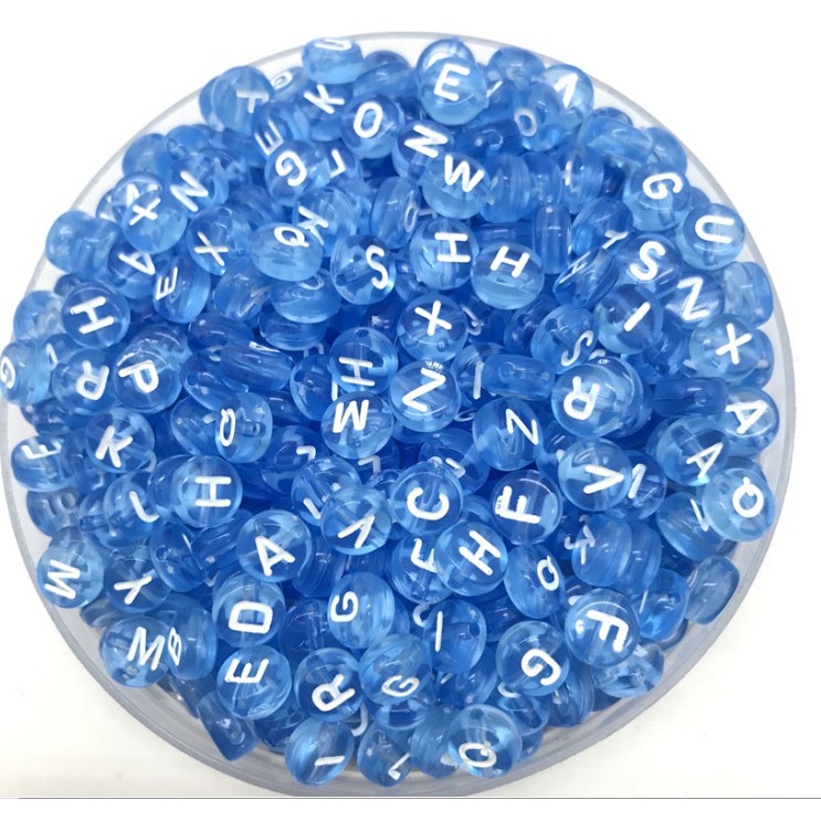 Set 100 hạt làm trang sức thủ công hình oval/ 26 chữ cái màu xanh dương 4x7mm