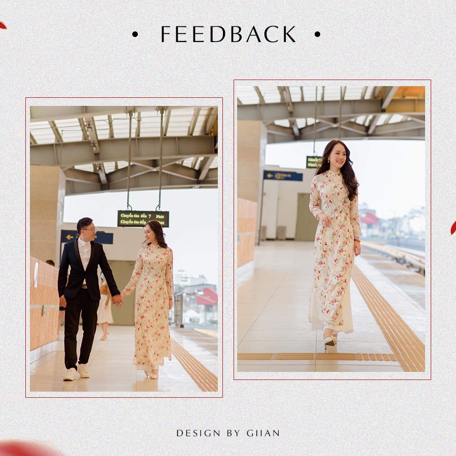 Áo dài hoa thiết kế chính hãng GIIAN, áo dài truyền thống phong cách vintage - AD283