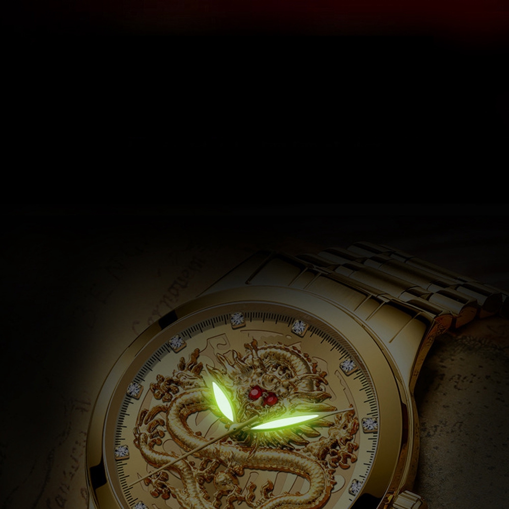 Đồng hồ mạ vàng thiết kế mặt hình rồng thời trang công sở sang trọng cho nam