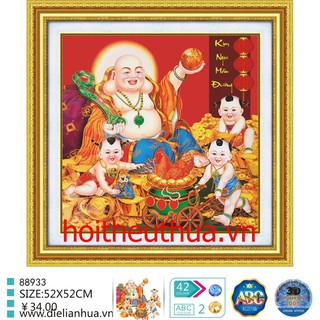 Tranh thêu chữ thập 3D Phật Di Lặc. Kích thước: 52X52CM