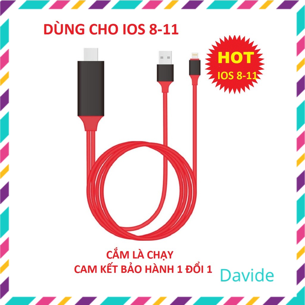 Cáp HDMI cho Iphone 5/6/7/8/X và Ipad dài 2M IOS 8-13 mới nhất 2021 - CẮM LÀ CHẠY