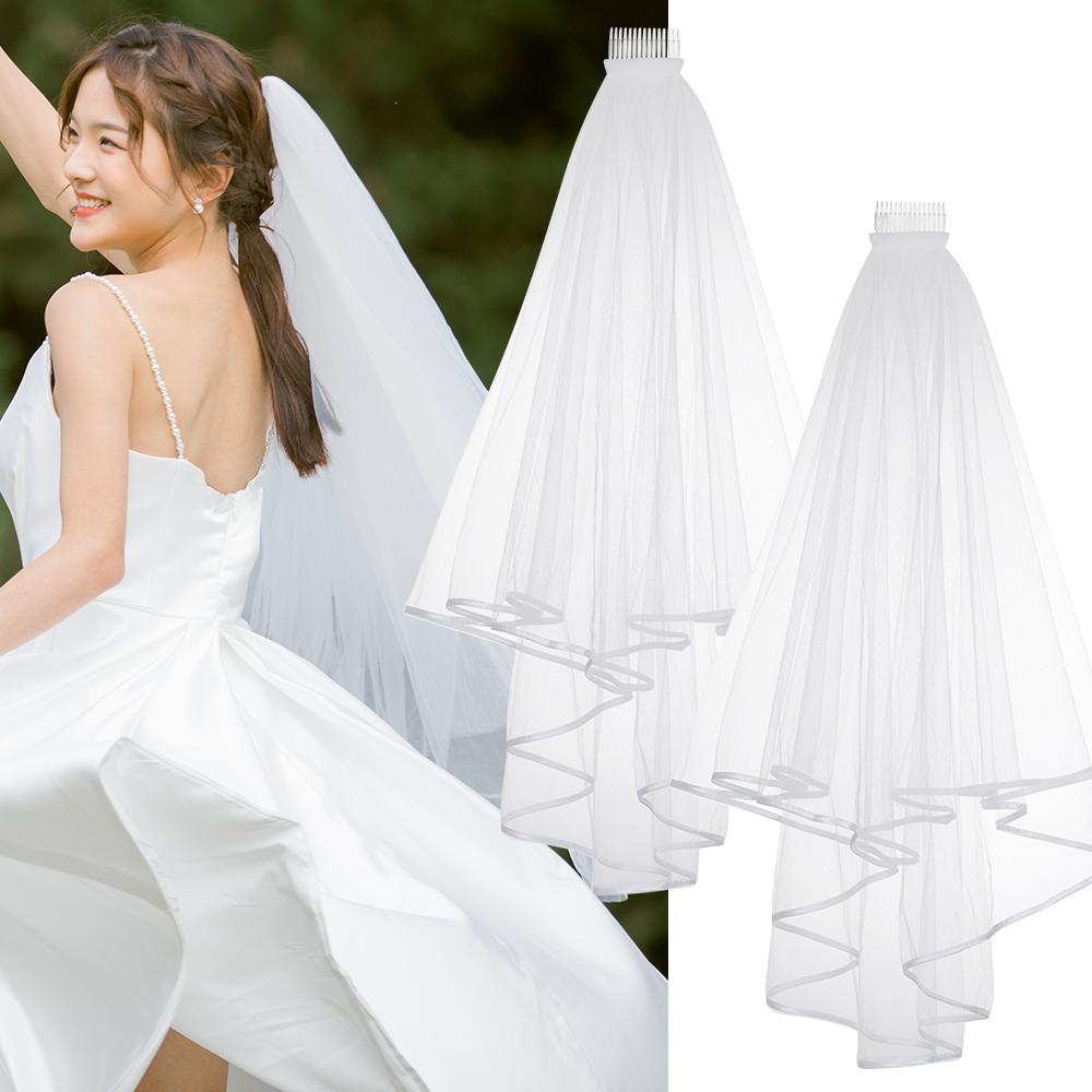 Mạng Che Mặt Màu Trắng Hai Lớp Kèm Lược Cài Cho Cô Dâu