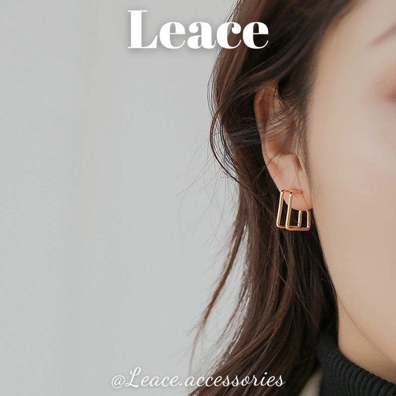 Bông tai khuyên tai thiết kế vuông rỗng đơn giản phong cách Hàn Quốc ER027 Leace.accessories
