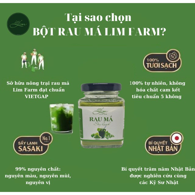 Bột Rau Má Sấy Lạnh LimFarm Hũ 150Gram - Giảm Mụn , Mờ Thâm , Thanh Lọc Cơ Thể , Hỗ Trợ Giảm Cân , Detox