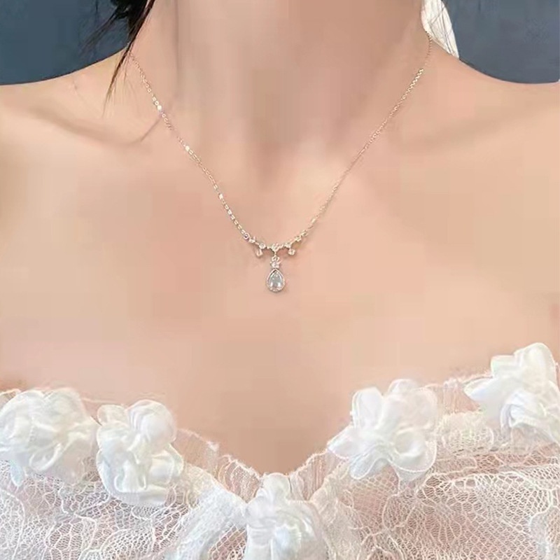 Vòng cổ Mặt Hình Giọt Nước Đính Đá Zircon Mặt Cười Thời Trang Hàn Quốc Thanh Lịch Cho Nữ