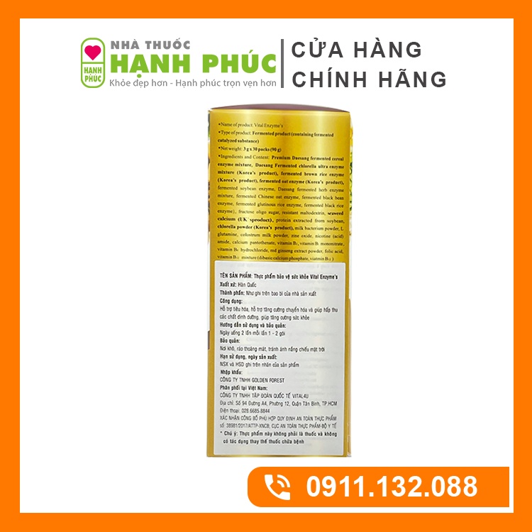 COMBO 3 Hộp Vital Enzyme Chính Hãng Cho Cả Gia Đình (30 gói/hộp)