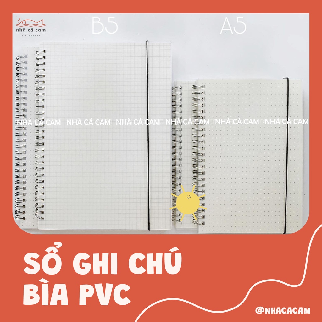 Sổ Ghi Chép Bìa PVC Gáy Lò Xo A5 B5, Sổ Lò Xo A5 B5, Sổ Tay Lò Xo Ruột Dot Grid A5 B5 - Nhà Cá Cam