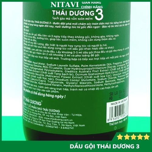 Dầu gội THÁI DƯƠNG 3 thảo dược dược liệu thiên nhiên ngăn dụng tóc bạc tóc gàu và ngứa