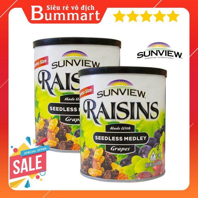 [GIÁ HỦY DIỆT] COMBO 2 HỘP NHO KHÔ MỸ SUNVIEW RAISINS 425G