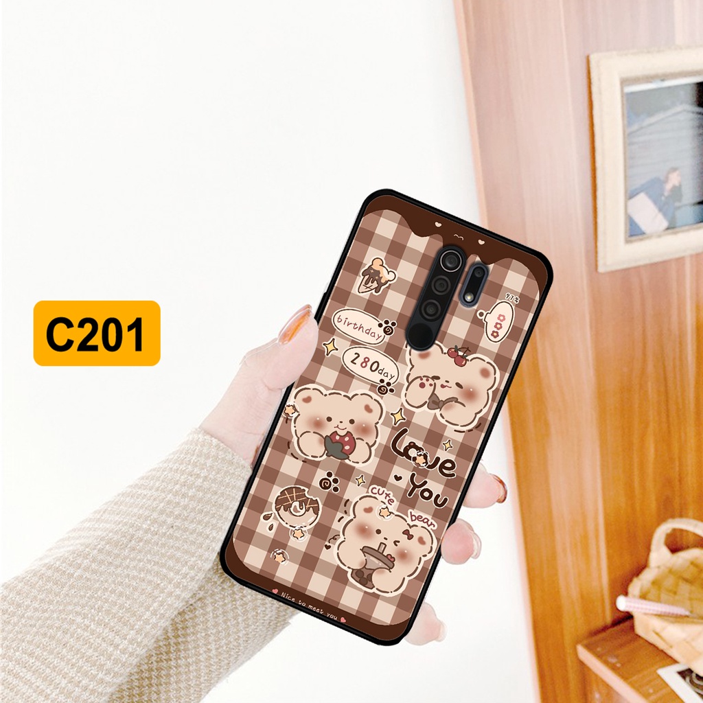 Ốp lưng Xiaomi Redmi 9 in hình caro gấu thỏ dễ thương
