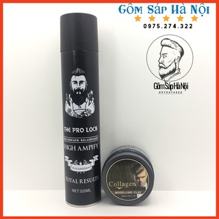 Combo gôm xịt tóc the pro lock high ampify + sáp vuốt tóc collagen modelling clay 100g