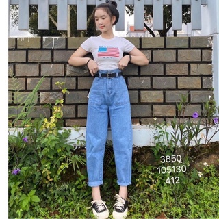 Baggy jeans 2 nút lưng cao túi đắp