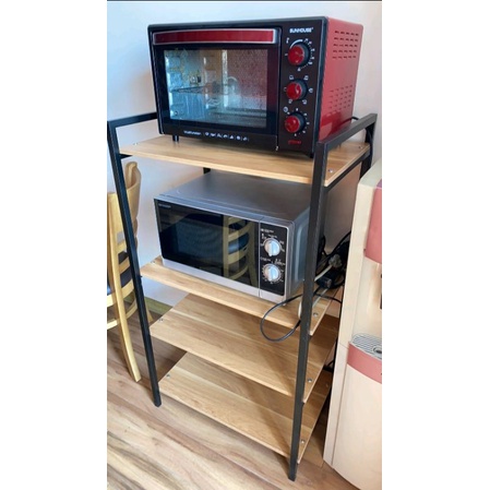 Kệ để lò vi sóng, kệ để đồ đa năng 4 tầng, khung sắt mặt gỗ, bền đẹp dùng bền lâu