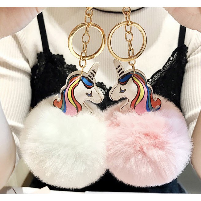 Móc khoá quả bông ngựa thần unicorn dễ thương da PU MKB13