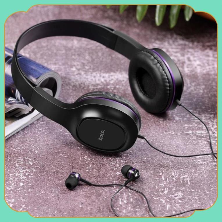Tai nghe chụp tai W24 Hoco, Có dây 3.5 tặng kèm tai nghe nhét tai cho laptop pc