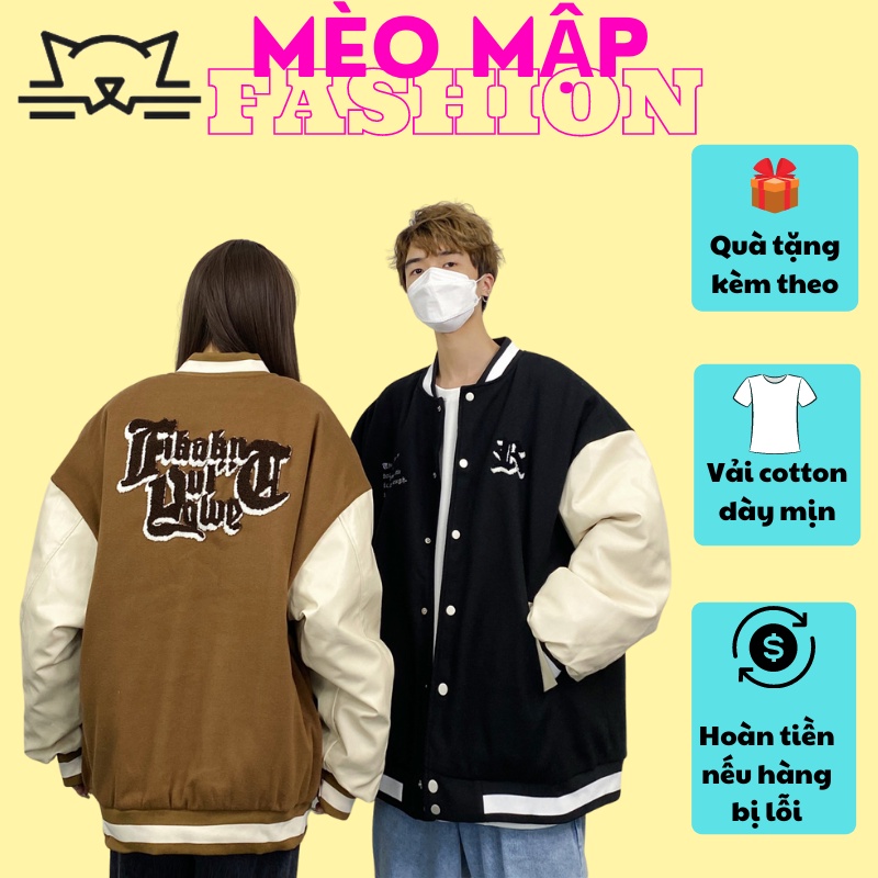 Áo khoác bomber bóng chày nam nữ unisex couple nút bấm - áo khoác bomber jacket form rộng có size lớn bigsize BB005
