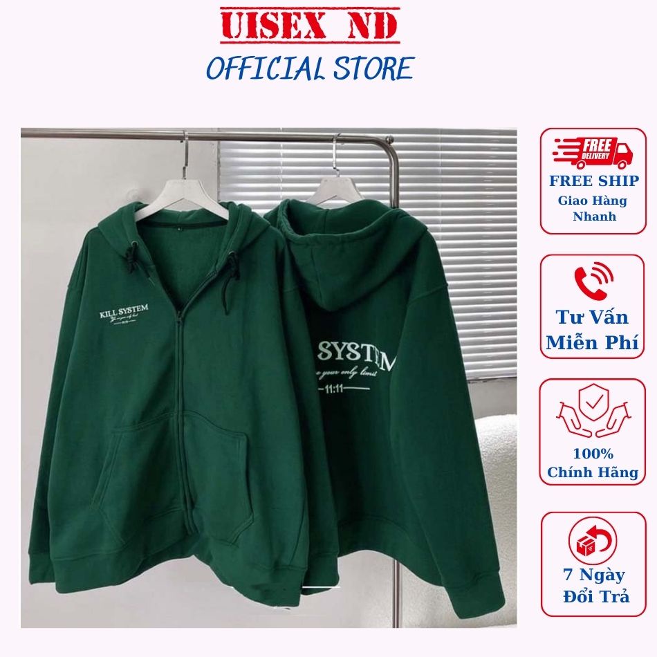 Áo khoác nỉ Unisex có mũ màu xanh lá cây chất liệu dày dặn ấm áp thích hợp cho mùa thu đông . chất đẹp giá xưởng